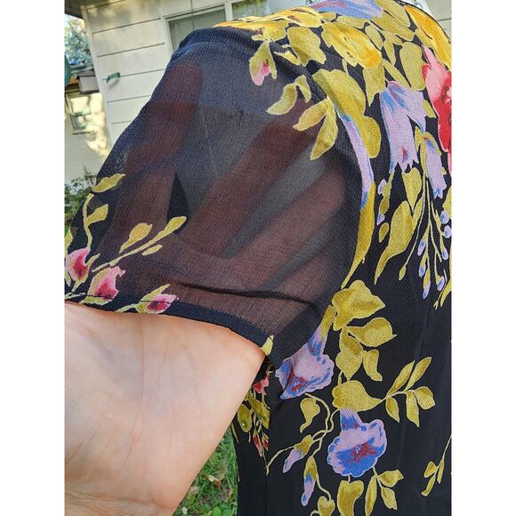 Vtg Black Floral Colorful Beaded Long Maxi Formal Whimsi Goth Mesh Dress Sz M - Picture 6 of 9